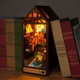 Miniatures Creative DIY Wooden Book Nook Shelf Insert Miniature Kits Fairy Tale Town Bookshelf Doll House Home Bookend Decor Handmade Gifts