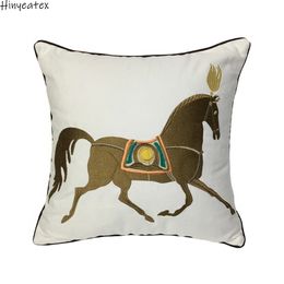 Modern Embroidery Horse Designer Pillow Case Sofa Cushion Cover White Canvas Home Bedding Decorative 45 x 45cm Sell by Piece 240508