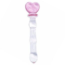 DOMI 21cm Long Ice and Fire Series Pink Heart Design Glass Adult Butt Anal Plug Sex Toys S9249714611