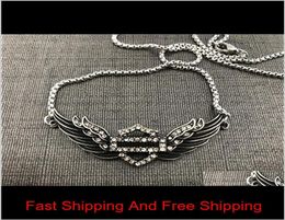 Support Dropship Motorcycles Clean Crystal Bracelet Necklace 316L Stainless Steel Biker Fashion Jewelry Lady Girls Wings Bracelet 6662040