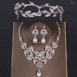 Hair Clips Luxury Crystal Crown Necklace Earring Set Rhinestone Bridal Jewelry Wedding Accessories Tiara