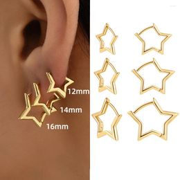 Hoop Earrings Minimalist Small Star Shape For Women Girl Geometric Gold Colour Hollowed Huggies Ear Buckle Piercing Jewellery Gift