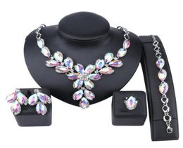 Fashion AB Gem Crystal Choker Necklace For Woman Statement Necklaces Earring Bracelet Ring Collar Boho Jewellery Sets1138981