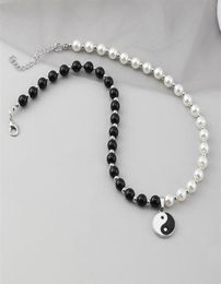 Chokers Round Pearl Beads Yin Yang Taichi Pendant Stainless Steel Chain Unisex Necklace Couple Jewellery Women Mens242F89734448511068