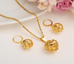 Ethiopian Specific character Necklace Pendant Earring Hollow out Set Joias Ouro 24 k Yellow Fine Gold Colour GF Jewellery African4340218