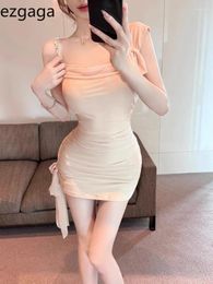 Casual Dresses Ezgaga Sexy Mini Dress Woman Sleeveless Bowknot Slash Neck Slim Ribbon Backless Elegant Party Female Fashion Club