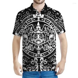 Men's Polos Ancient Totem Pattern Polo Shirt For Men Vintage 3D Printed Sculpture Lapel Short Sleeves Tops Summer Trendy Oversized T-Shirts