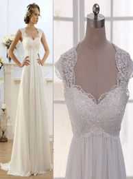 Vintage Modest Bridal Wedding Gowns Capped Sleeves Empire Waist Plus Size Beach Chiffon Country Style Dresses8217480