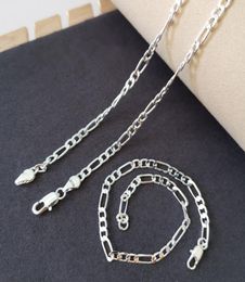 Pure Silver 925 Jewelery Sets For Men 4mm Figaro Chain Bracelet Necklace Man039s Jewelry 2pcs Sets Accesories Party Gifts6585426