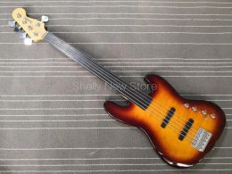 Guitar Shelly New Store Custom Sunburst Quilted Maple Top Jazz Alder Body Bass Ebony Fretless 5 String Active Wire Electric Bass Guitar