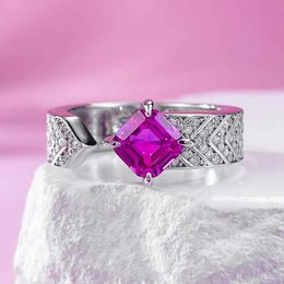 Band Rings S925 Silver R6 * 6 Rupees Pink Zircon Set Personalised Fashion Edition Open RBoutique Womens Jewellery J240508