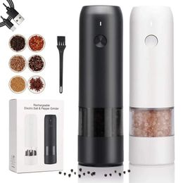 Electric Automatic Salt and Pepper Grinder Set Rechargeable With USB Gravity Spice Mill Adjustable Spices Kitchen Tools 240508