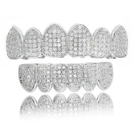 Hip Hop Cubic Zircon Teeth Top Bottom Grills Dental Mouth Punk Tooth Caps Cosplay Rapper Jewellery 240504