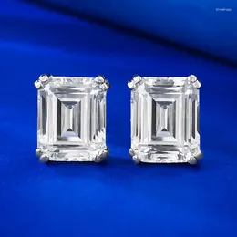 Stud Earrings S925 Sterling Silver High Carbon Diamond White 8 10mm Simulated Rectangular