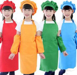 10 Colours Kids Aprons Pocket Craft Cooking Baking Art Painting Kids Kitchen Dining Bib Kitchen Supplies8675415