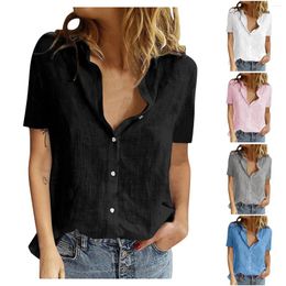 Women's Blouses Women Solid Color Cotton Casual V Neck Short Sleeve Tops T Shirt Office Lady Blouse Blusas 2024