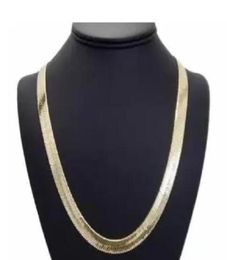 Mens Flat Herringbone Chain 14K Gold Plated 9mm 24quot Necklace6644376
