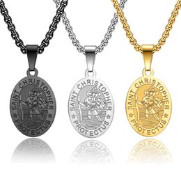 Pendant Necklaces Christian St Christopher Protect Us Medal Necklace Stainless Steel NICHAEL Collares For Men JewelryPendant 248P