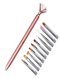 10 In 1 Set Nail Art Brush UV Gel Polish Gradient Painting Cuticle Pusher Diamond Metal Pen Head Liner Manicure Tool New Design2124475122