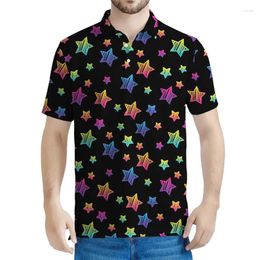 Men's Polos Multi Colour Cartoon Star Pattern Polo Shirt Men Summer Short Sleeves Casual 3d Printed Pentagram Tee Shirts Fashion Tops T-Shirt