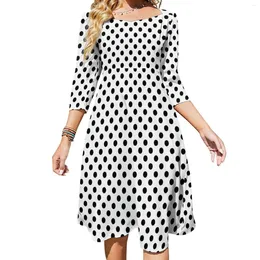 Casual Dresses Polka Dots Dress Spring Classic Black And White Modern Women Three Quarter Stylish Pattern Oversized