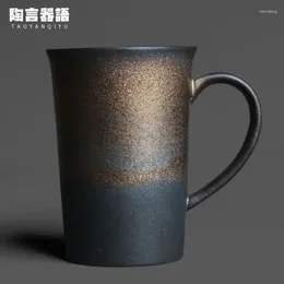 Mugs Japanese Kiln Roasted Black Gold Handle Mug Water Cup Retro Pottery Home Office Coffee Milk Drinking Tea Single