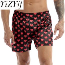Underpants Men's Silky Satin Boxer Shorts Love You Valentine Special Pyjamas Sleepwear Underwear Summer Bottom For Valentines Day