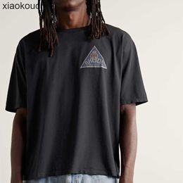 Rhude High end designer clothes for Triangle Logo Letter Print High Street Summer Mens Couple Loose Short sleeved T-shirt Trendy With 1:1 original labels