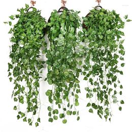 Decorative Flowers Wedding Decoration Artificial Plants 2pc/Lot Green Silk Wall Hanging Leaf Garland Ivy Vine Leaves Home Party Garden Fake