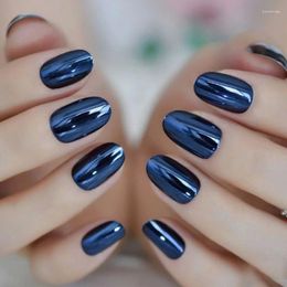 False Nails 24pcs Short Oval Square Press On Metallic Mirror Effect Nail Tips Manicure Classic Fake