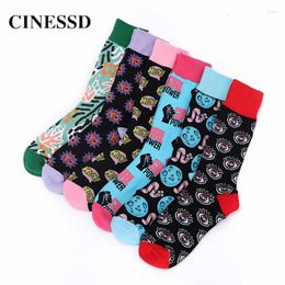 Men's Socks 1 Pairs Men Crew Sock Unisex Long Trend Street Cartoon Pattern Hip-hop Skateboard Combed Cotton Calf Happy Funny Women's