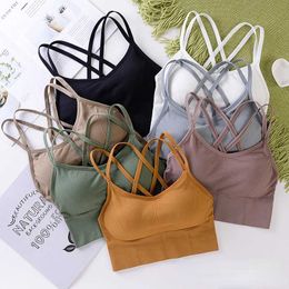 Women's Tanks Women Tops Sexy Tank Top Women Shockproof Sexy Back Sports Bras Breathable Built In Bra Solid Colour New