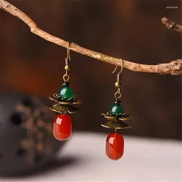 Dangle Earrings Handmade Nature Red Agate Vintage Copper Long For Women Ethnic Exotic Fashion Jewellery Accessories