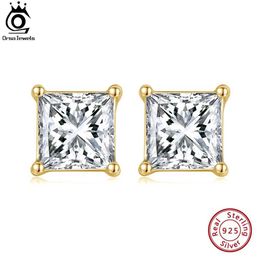 Stud ORSA JEWELS 925 Sterling Silver Transparent Square CZ Earrings Suitable for Womens Simple Wedding Anniversary Exquisite Jewellery APE60 Q240507