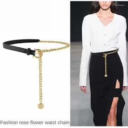Belts Fashion Light Luxury Rose Metal Waist Chain Women's Belt Daily Matching Dress Jeans In Trend Thin