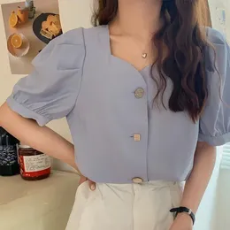 Women's Blouses XEJ Summer Shirts For Women Chiffon Blouse Korean Style Puff Sleeve French Retro Cropped Top White Shirt