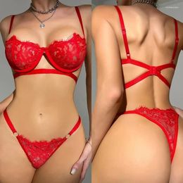 Bras Sets Woman Sexy Fairy Embroidery Brief Lingerie Lace Transparent Underwear Delicate Bra Kit Push Up Breves Thin Erotic