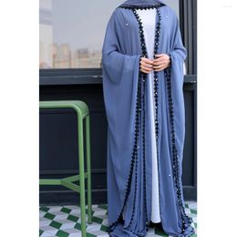 Ethnic Clothing Open Abaya Dubai Turkey Kaftan Muslim Cardigan Abayas Beading Lace-up Dresses For Women Caftan Islam Clothes