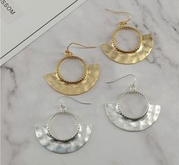 Worn gold silver fan shape hammered metal drop earrings Jewellery accessories fashion modern women039s earrings 20184331149
