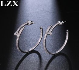 LZX New Trendy Big Round Loop Earring White Gold Colour Luxury Cubic Zirconia Paved Hoop Earrings For Women Fashion Jewelry1406794