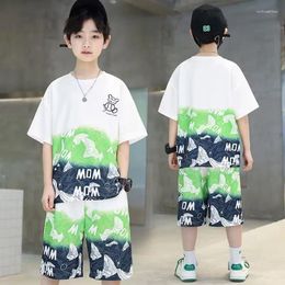 Clothing Sets Summer Teenager Boys' T-Shirts Losoe Shorts Two Pieces Cartoon Bear Letter Print Contrast Colour Causal Sport 5-12 Years Old