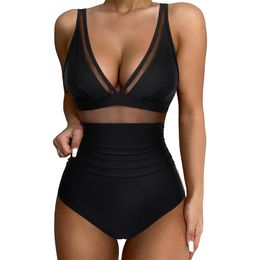 Women Swimwear One Piece Sets Sexy Mesh Tummy Control Swimsuit Push Up High Waisted Bathing Suit