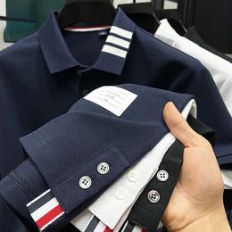 100% Cotton Luxury Brand Mens Polo Shirt Summer Lapel Stripe Print T For Men European Fashion Casual Golf Clothing 240426