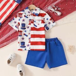 Clothing Sets FOCUSNORM 1-6Y Kids Boys Gentleman Clothes Set Short Sleeve Stars Stripes Print Shirt With Elastic Waist Shorts