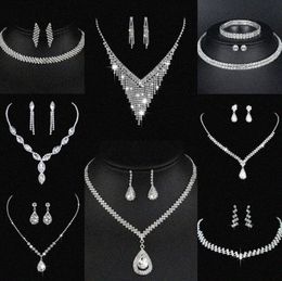 Valuable Lab Diamond Jewellery set Sterling Silver Wedding Necklace Earrings For Women Bridal Engagement Jewellery Gift i5Zu#