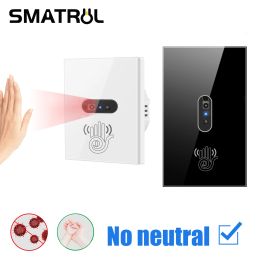 Control Smatrul No Neutral Wire Ir Wall Light Switch Wave Infrared Sensor No Need Touch Eu Us 110v 220v Electrical Power on Off Brazil