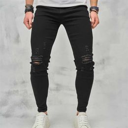 Men's Jeans Men High Strt Ripped Hip Hop Stylish Skinny Jeans Male Trousers High Quality Holes Casual Cotton Pencil Denim Pants Y240507