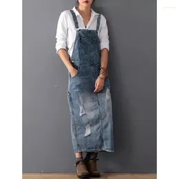 Casual Dresses Women Denim Suspender Sleeveless Strap Straight Long Skirts Summer Loose Jumpsuit Overalls Jeans 2024 Vestidos