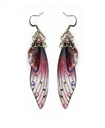 Fashion Handmade Femme Wing Drop Earrings Gold Colour Fairy Tale Cicada Wings Earrings Rhinestone Purple Earrings Vintage Jewellery G4386577