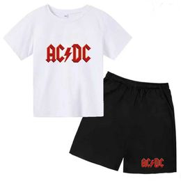 Clothing Sets Summer ldren Clothes AC DC Round Neck T-shirts+ Shorts Sets Suitability 2-12 Years Boys Girl Casual Short Sleeve Cotton Print H240508